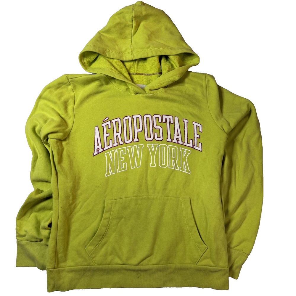 Y2K Aeropostale New York Hoodie Womens Large‎ Neon Green Spell Out Pullover